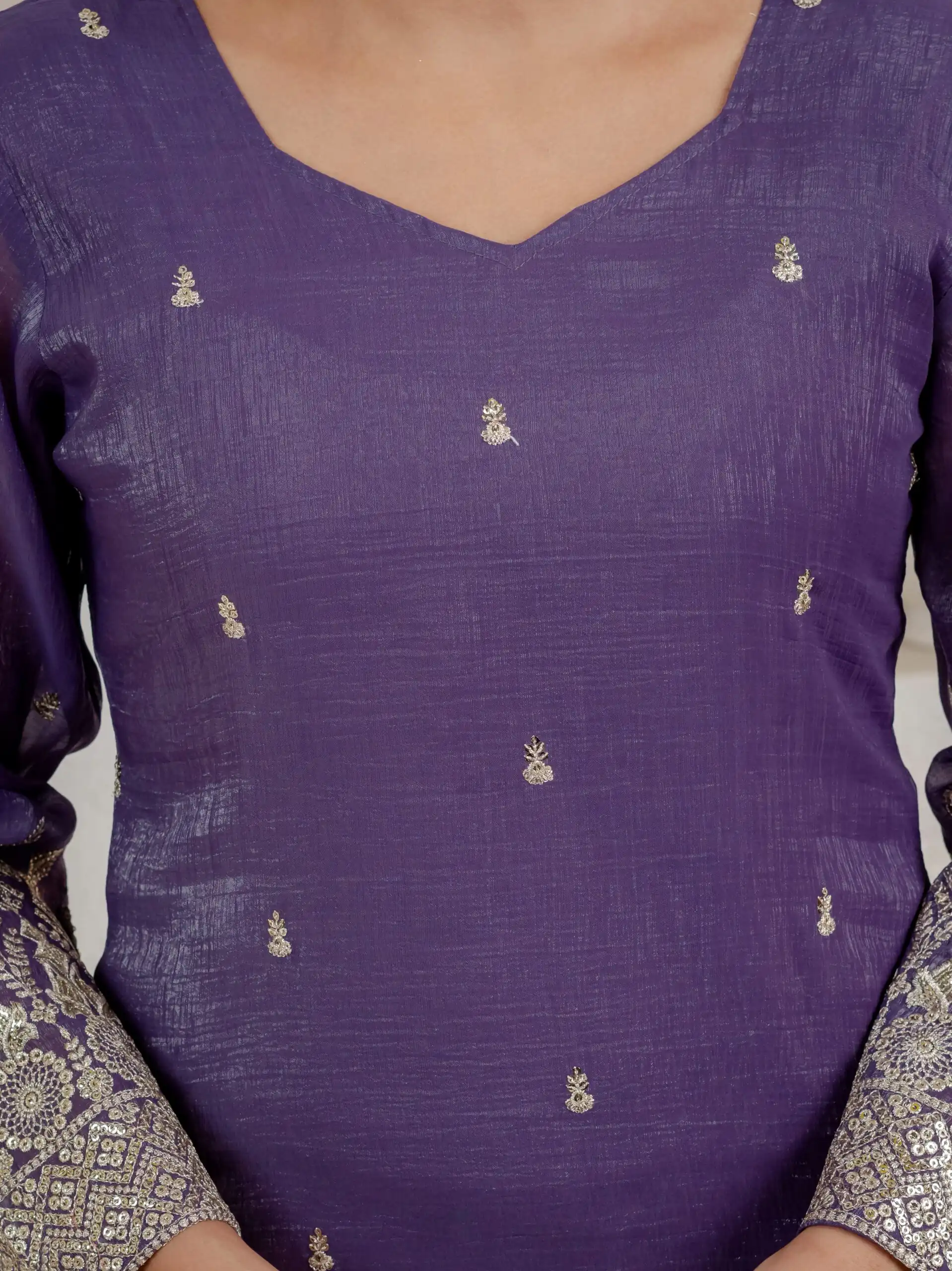 Shiny Lavender Crunchy Silk Embroider Salwar Suit - Image 11