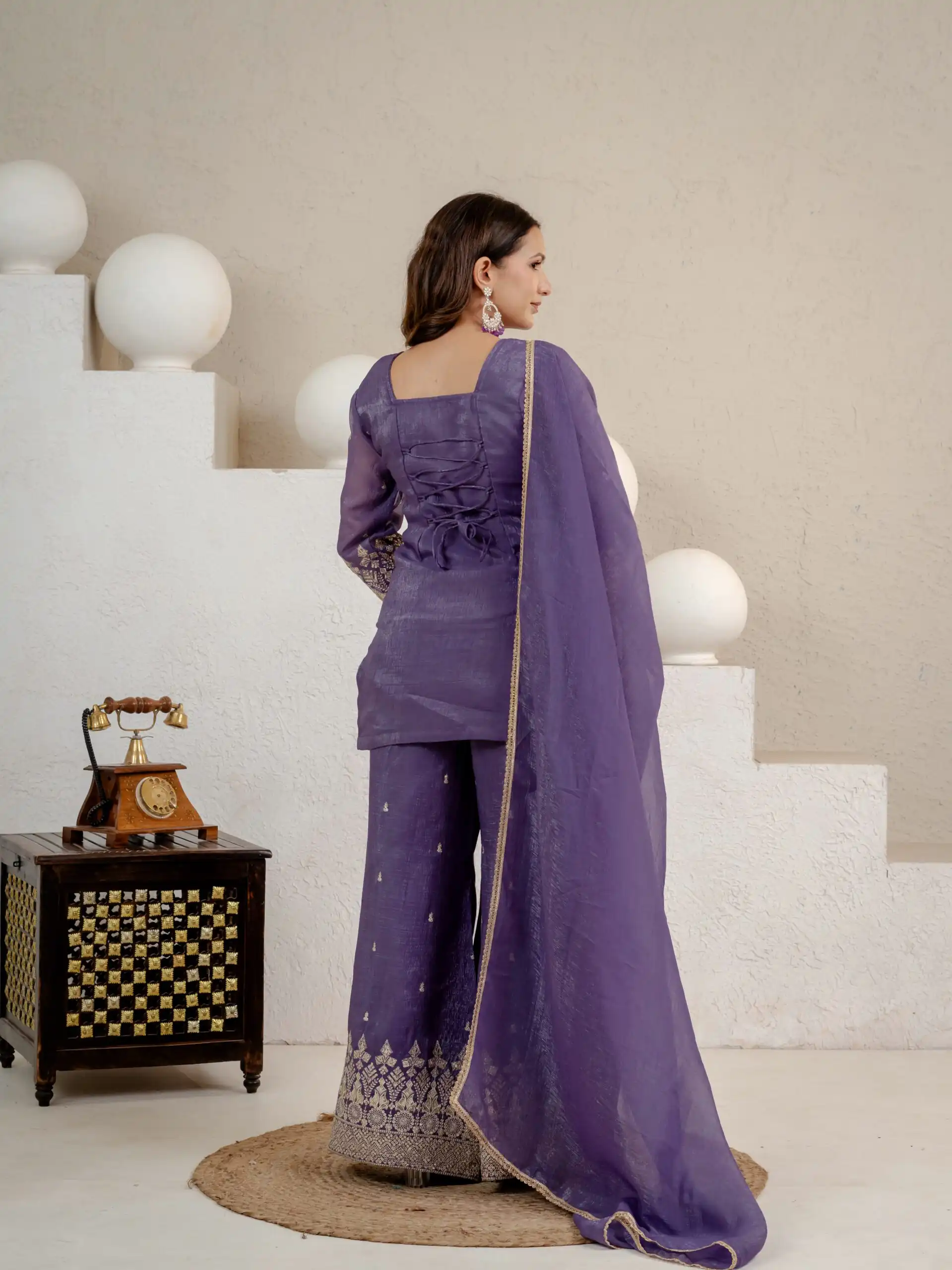 Shiny Lavender Crunchy Silk Embroider Salwar Suit - Image 7