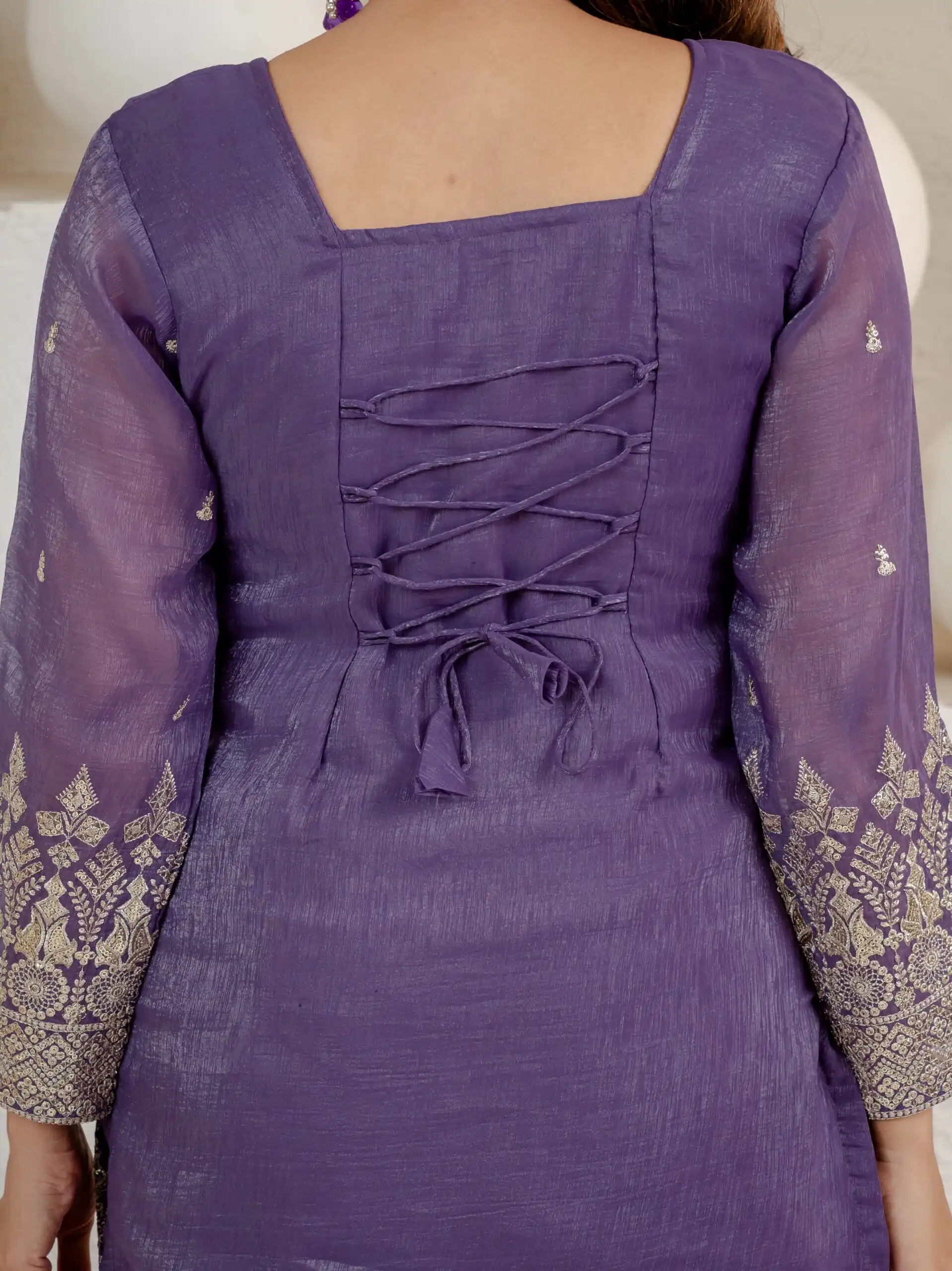 Shiny Lavender Crunchy Silk Embroider Salwar Suit - Image 12