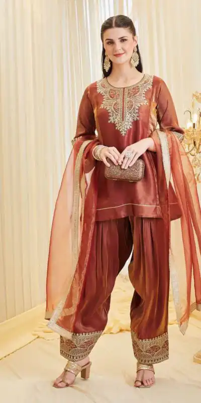 Alternative view of Shiny Rust Fandy Silk Sequins Work Salwar Suit