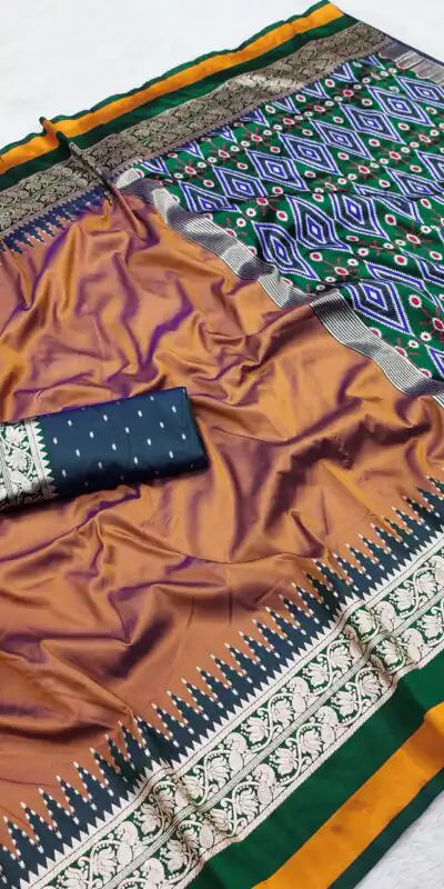 Alternative view of Shiny Rust Soft Crafted Print Moti Zari Work Saree