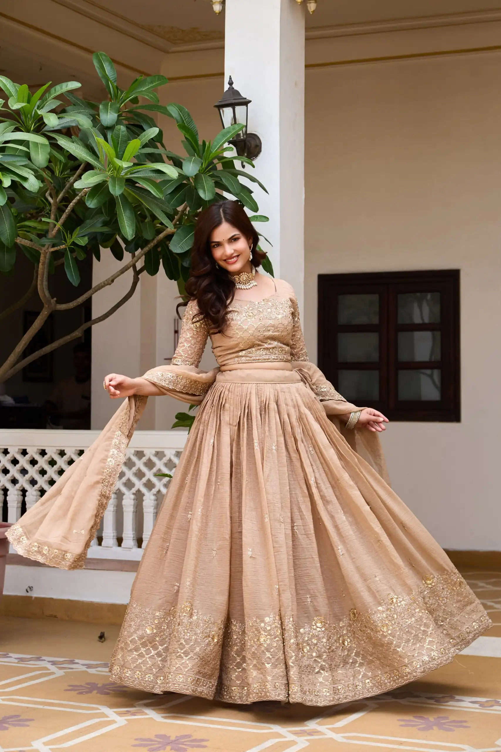 Stunning Chiku Crunchy Embroidery Work Lehenga Choli - Image 4