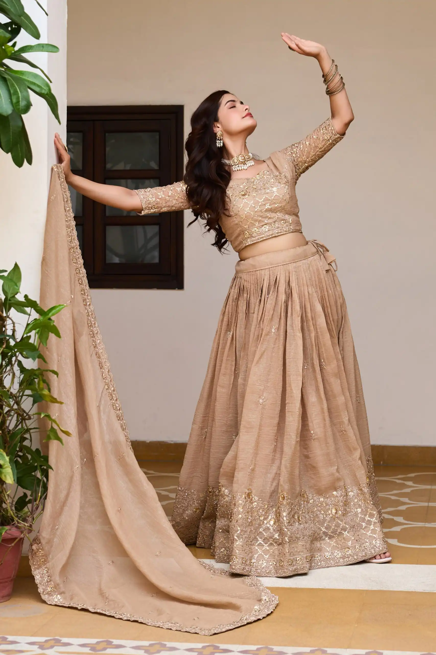 Stunning Chiku Crunchy Embroidery Work Lehenga Choli