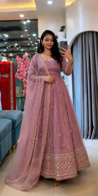 Alternative view of Stunning Pink Crunchy Silk Embroider Work Gown