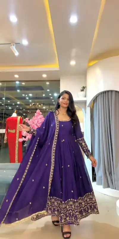 Alternative view of Stunning Purple Crunchy Silk Embroidery Work Gown