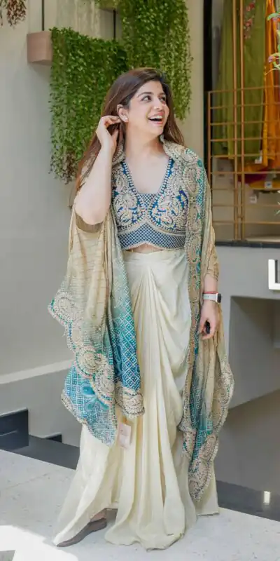 Stylist Blue Crape Silk Sequins Work Dhoti Suit