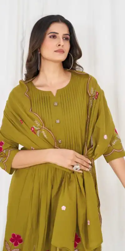 Alternative view of Stylist Mustered Pure Cotton Embroidery Cut Work Salwar Suit