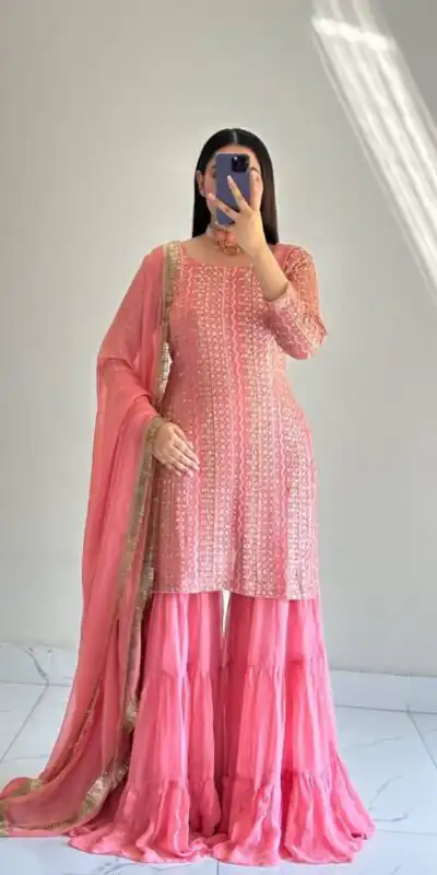 Alternative view of Stylist Pink Fox Georgette With Sequins Work Salwar Suit