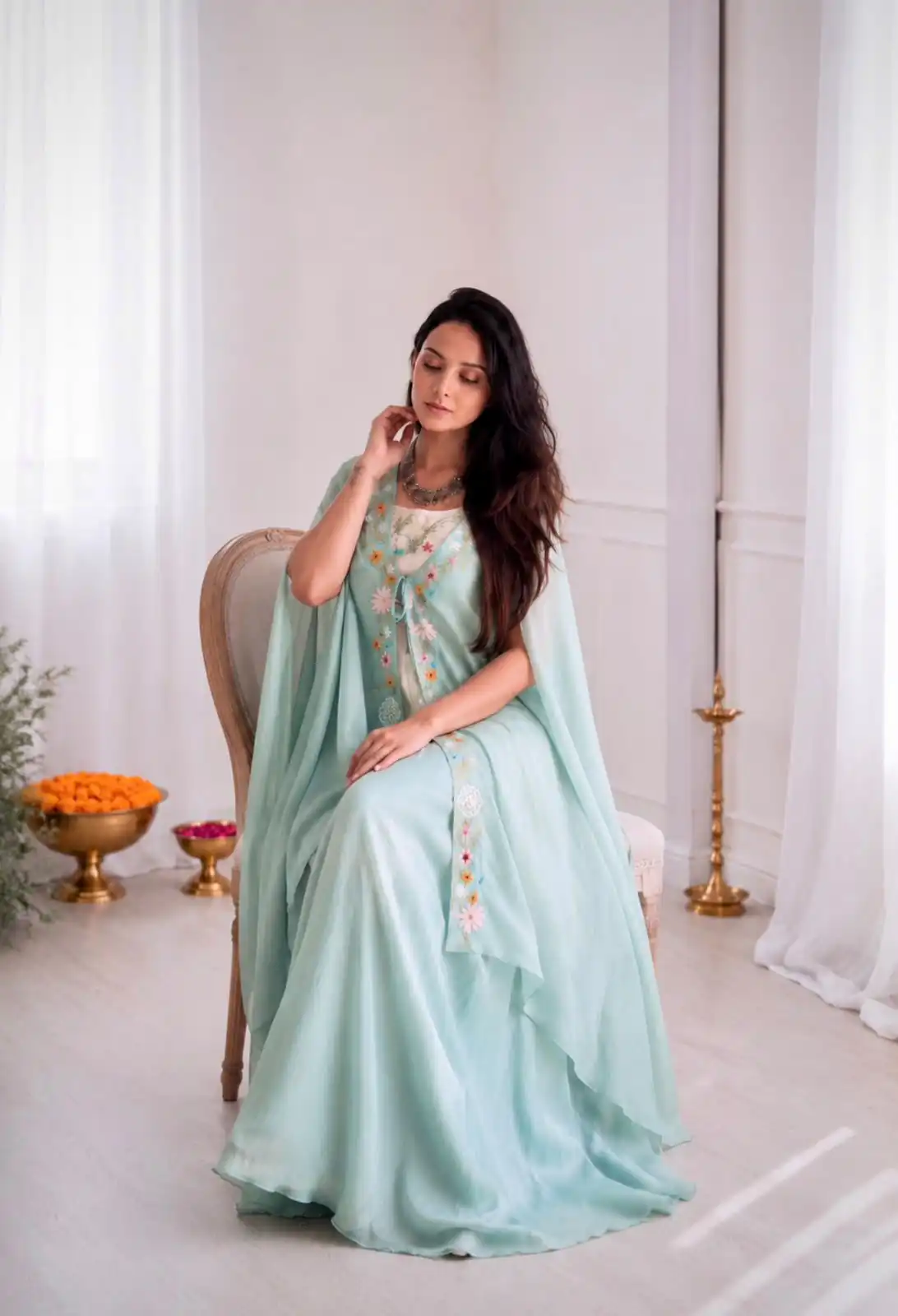 Stylist Sky Blue Banglory Silk Embroider Work Dhoti Suit