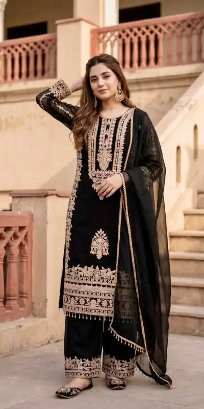 Alternative view of Super Black Faux Georgette With Lace Work Salwar Suit
