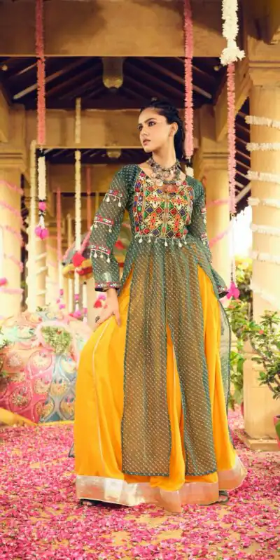Super Green Plain Rayon Embroider Cowrie Work Lehenga Choli