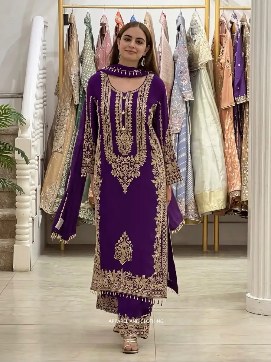 Super Purple Faux Georgette Embroidery Work Salwar Suit - Image 4