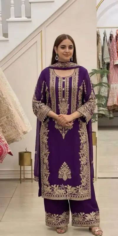 Alternative view of Super Purple Faux Georgette Embroidery Work Salwar Suit