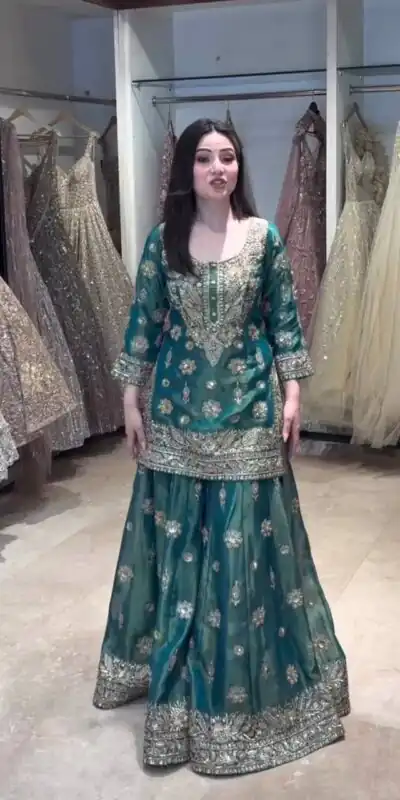 Alternative view of Super Teal NC Zimmy Silk Embroidery Work Salwar Suit