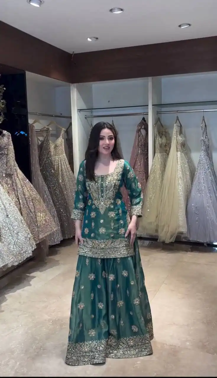 Super Teal NC Zimmy Silk Embroidery Work Salwar Suit