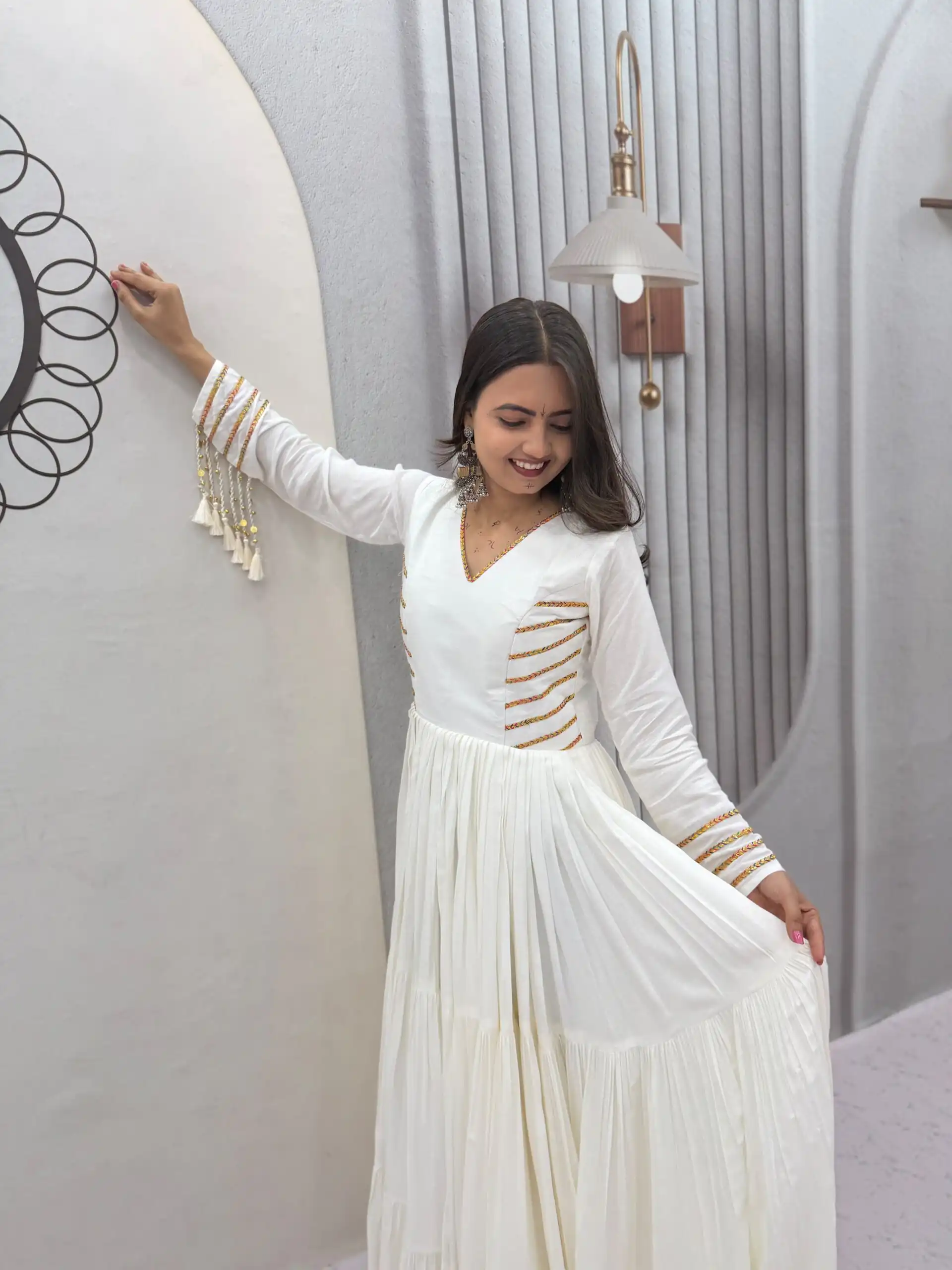 Super White Pure Cotton Lace Work Gown - Image 7