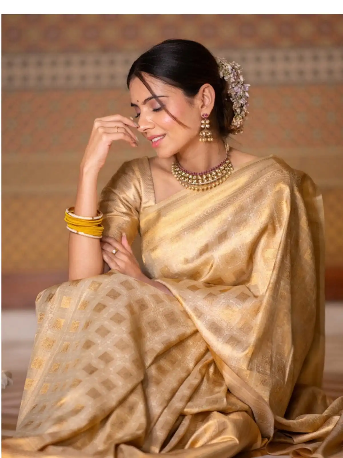 Superb Cream Lichi Silk Jacquard Border Work Saree