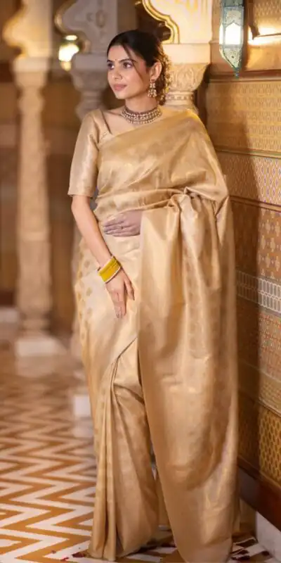 Alternative view of Superb Cream Lichi Silk Jacquard Border Work Saree