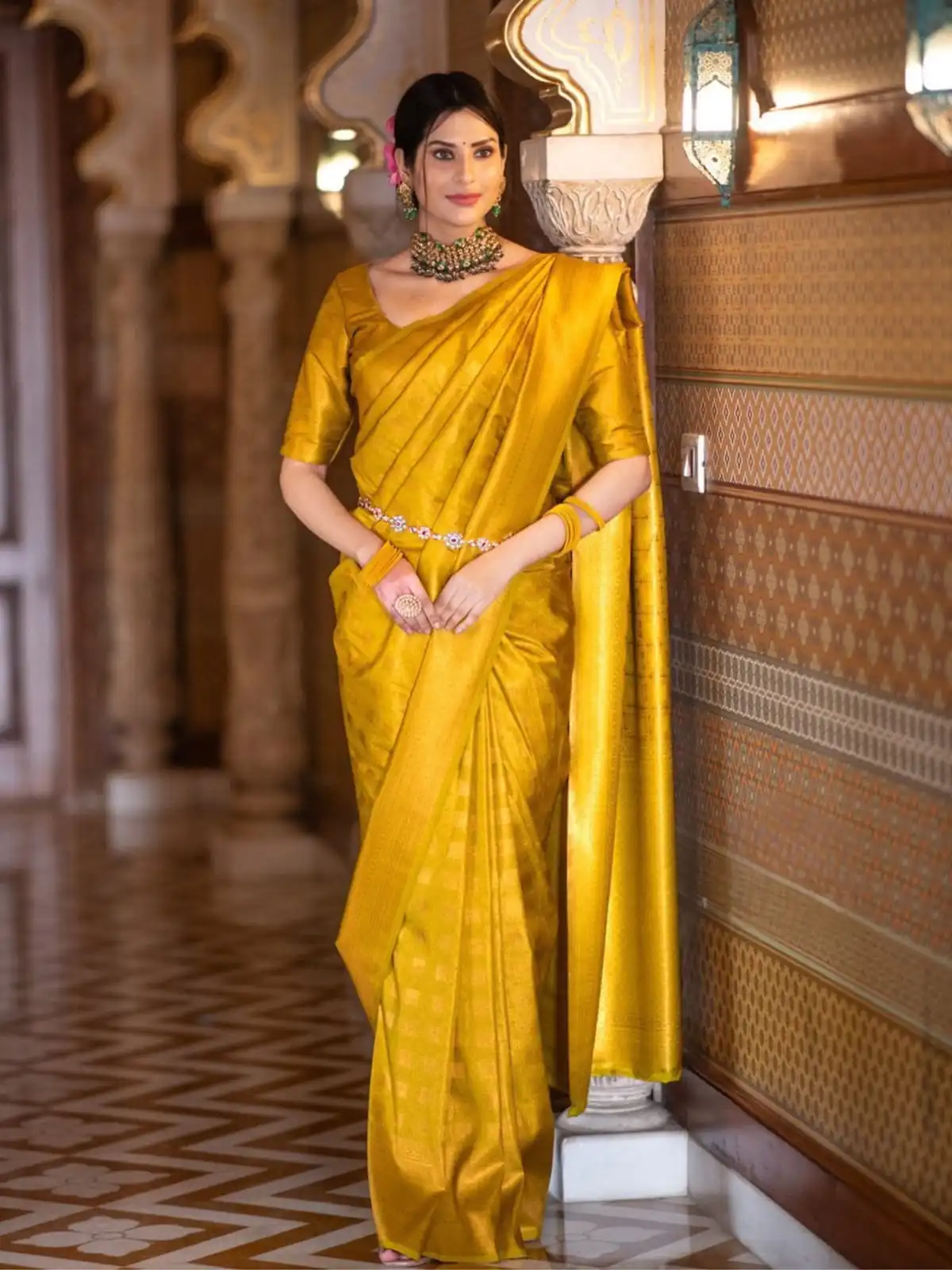 Superb Mustered Lichi Silk Jacquard Border Work Saree