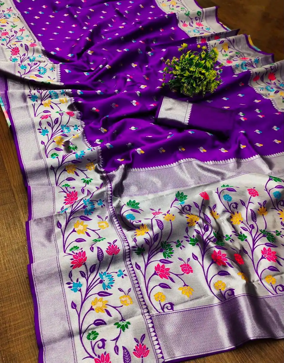 Superb Purple Lichi Silk Lace Border Work Saree - Image 2