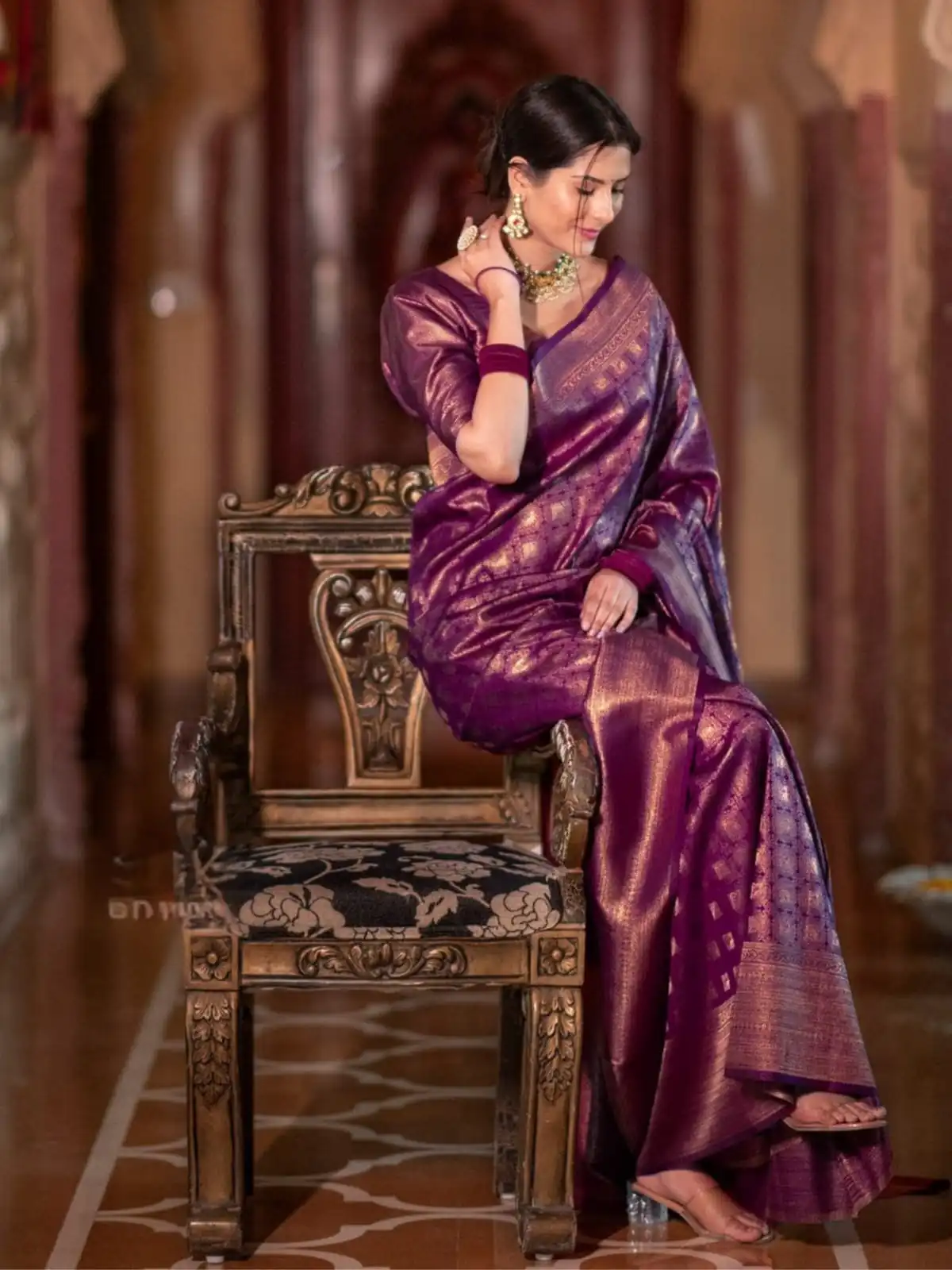 Superb Wine Lichi Silk Jacquard Border Work Saree