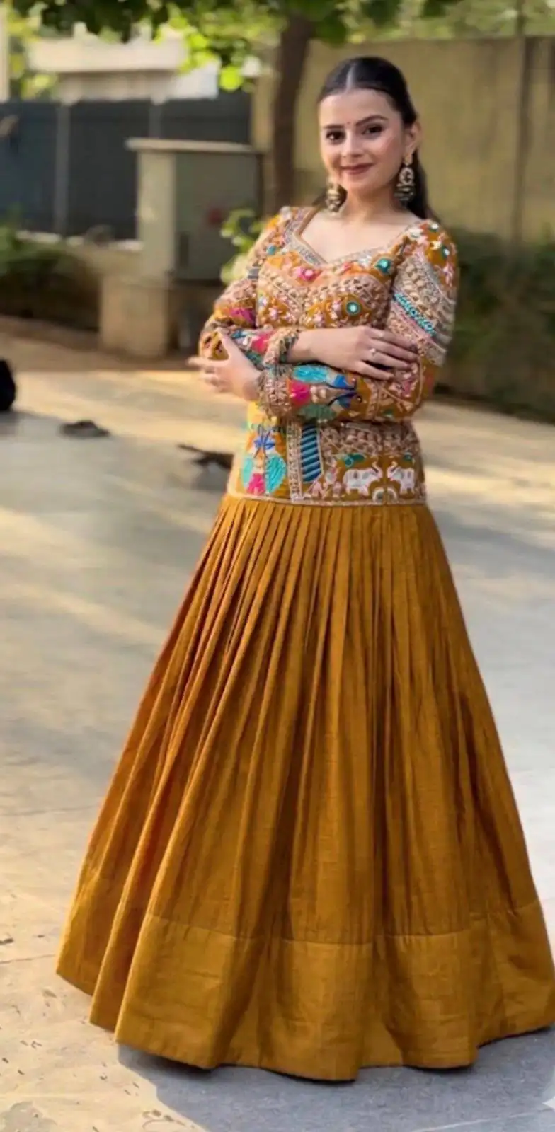 Trendy Mustered Chinon Silk Sequins Work Lehenga Choli - Image 3