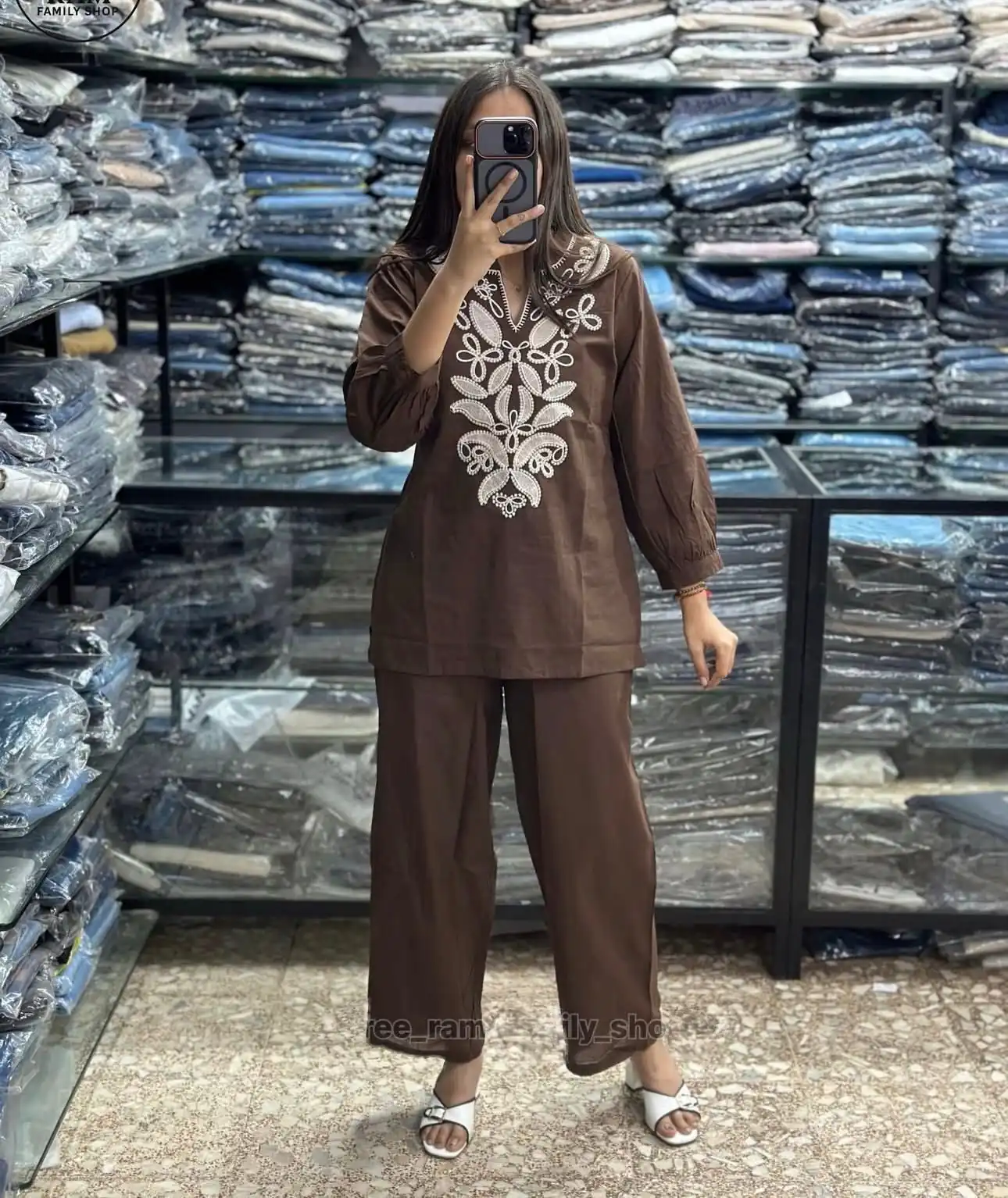 Unique Brown Tesla Cotton Embroidery Work Kurti