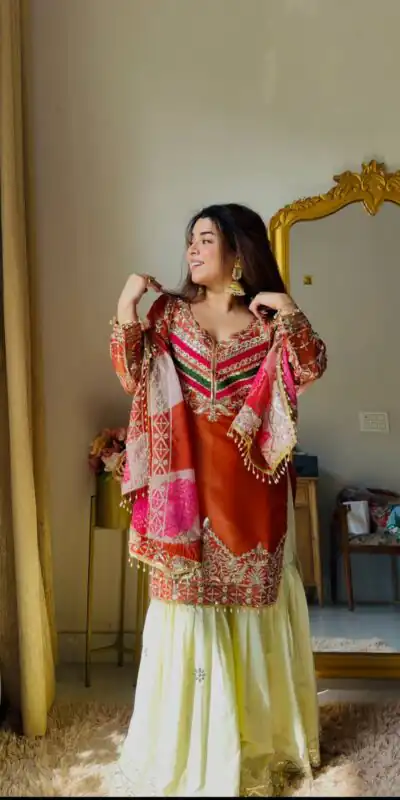 Unique Orange Mox Fendy Embroidery Work Salwar Suit