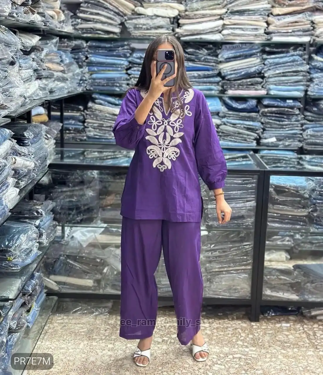 Unique Purple Tesla Cotton Embroidery Work Kurti