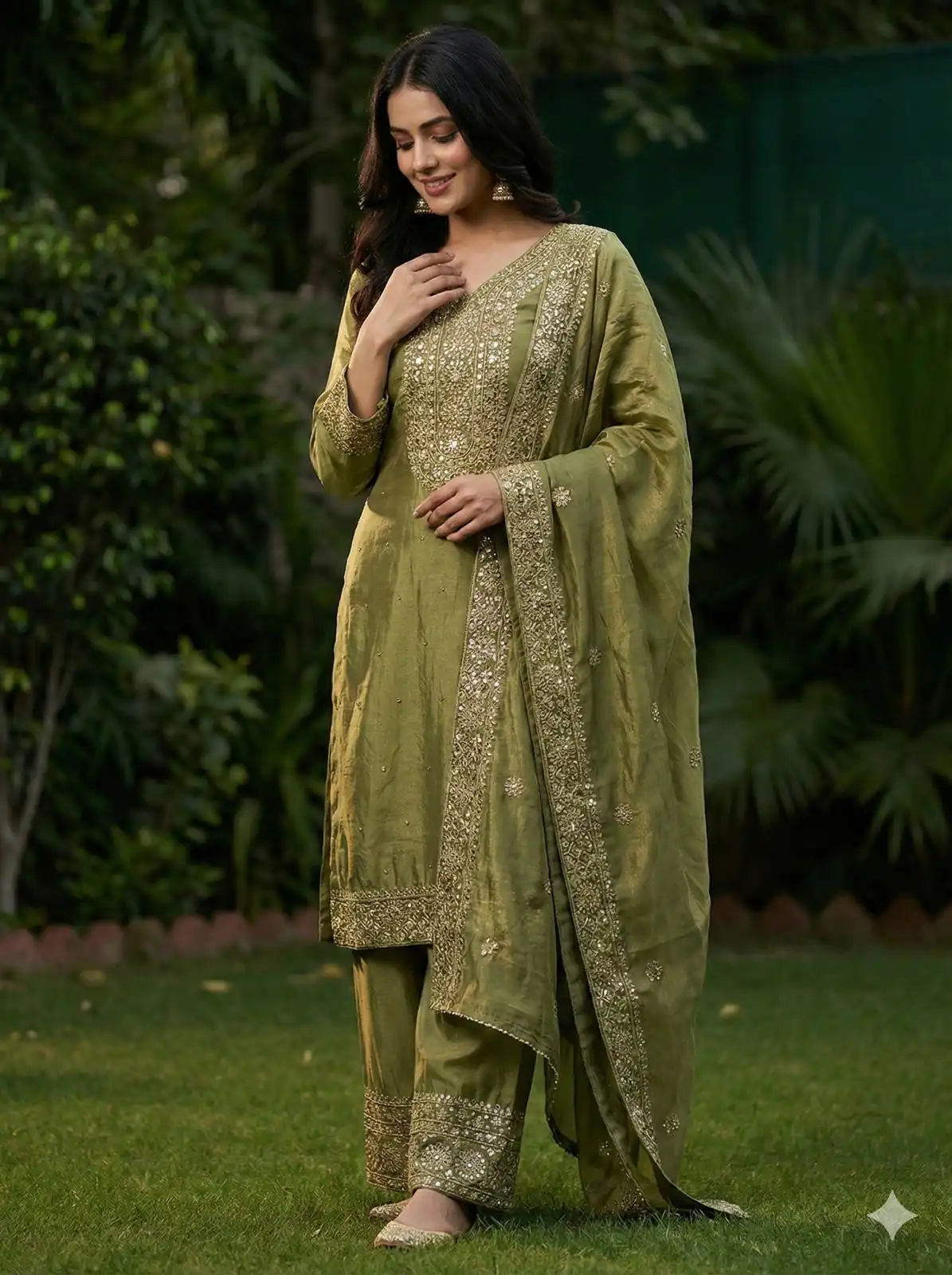 JF 040 Mehandi Fendy Silk Salwar Suitwith Embroidery Work & Lace Work. Now at just ₹2049. Delivery 4-6 Working Days. Shop now. | Jump Suits, Salwar suit, Casual Suits, Creative suits, Designer Suits, Palazzo Suits, Party Wear Suits, Patiala Suits, Straight Suits