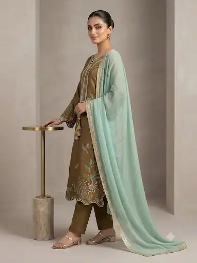 LG 2120 Brown | Brown Glass Roman Salwar Suit with Embroidery Work. Introductory Price ₹1999. Delivery 4-6 Working Days. Shop now. | Jump Suits, Salwar suit, Casual Suits, Creative suits, Designer Suits, Palazzo Suits, Party Wear Suits, Patiala Suits, Straight Suits