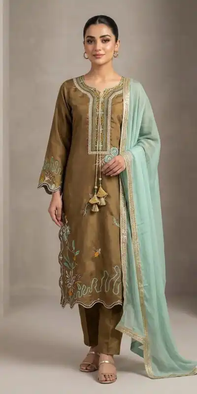 LG 2120 Brown | Brown Glass Roman Salwar Suit with Embroidery Work. Introductory Price βΉ1999. Delivery 4-6 Working Days. Shop now. | Jump Suits, Salwar suit, Casual Suits, Creative suits, Designer Suits, Palazzo Suits, Party Wear Suits, Patiala Suits, Straight Suits