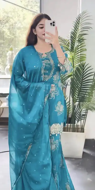 NSR 900 Sky Blue Faux Georgette Salwar Suit with Sequins Work & Embroidery Work. Now at just βΉ2150. Delivery 4-6 Working Days. Shop now. | Jump Suits, Salwar suit, Casual Suits, Creative suits, Designer Suits, Palazzo Suits, Party Wear Suits, Patiala Suits