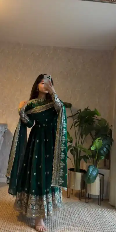 JF 033 Green in Maroon Georgette Sequins Work & Embroidery Work Gown . Introductory Price βΉ2099. Delivery 4-6 Working Days. Shop now. | Gowns, Bollywood Gowns, Creative Gowns, Designer Gowns, Embroidered Gowns, Party Wear Gowns