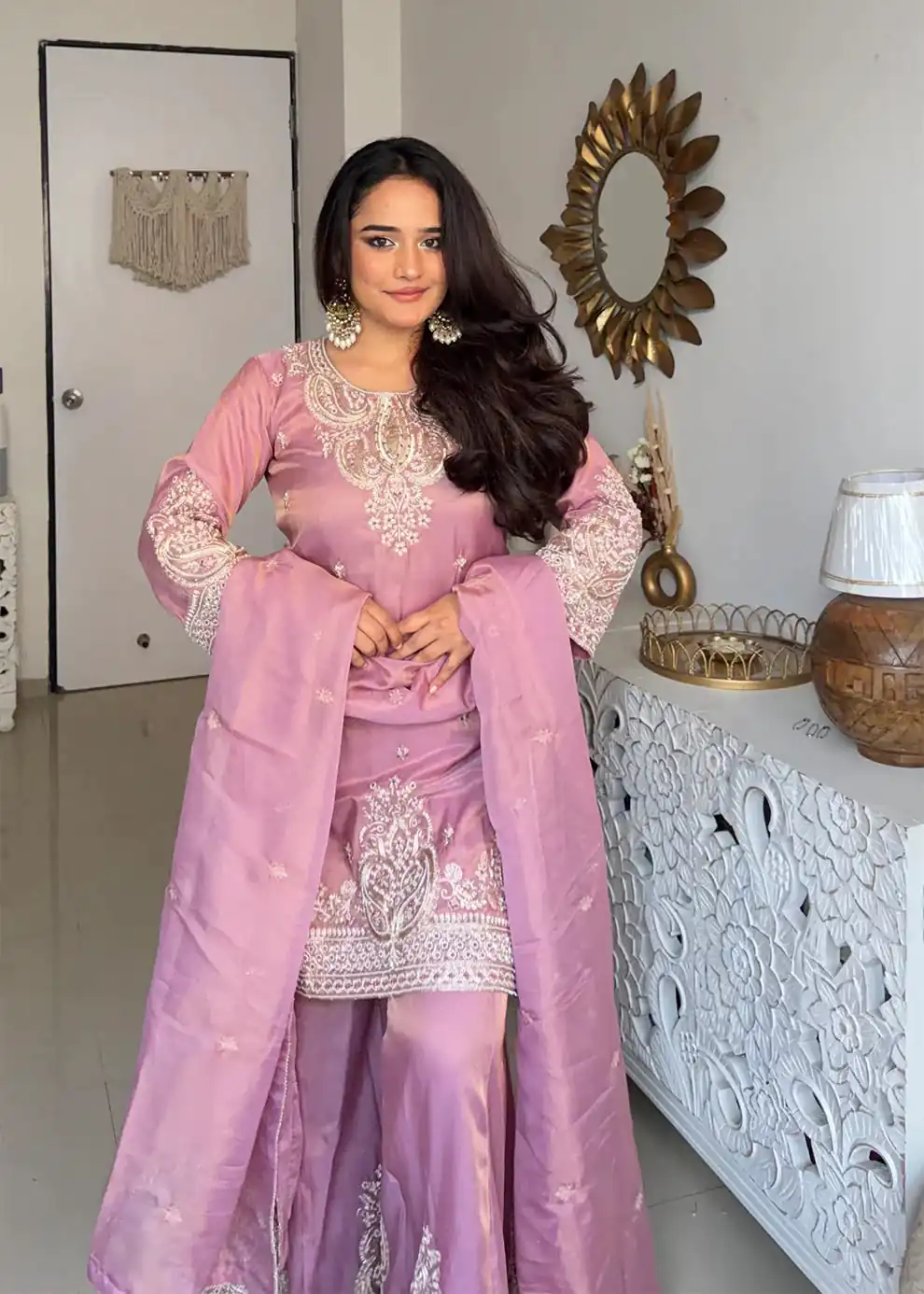 DB 43 Pink Fendy Silk Salwar Suit with Mirror Work & Embroidery Work. Best Price ₹20149. Delivery 4-6 Working Days. Shop now. | Jump Suits, Salwar suit, Casual Suits, Creative suits, Designer Suits, Palazzo Suits, Party Wear Suits, Patiala Suits, Straight Suits