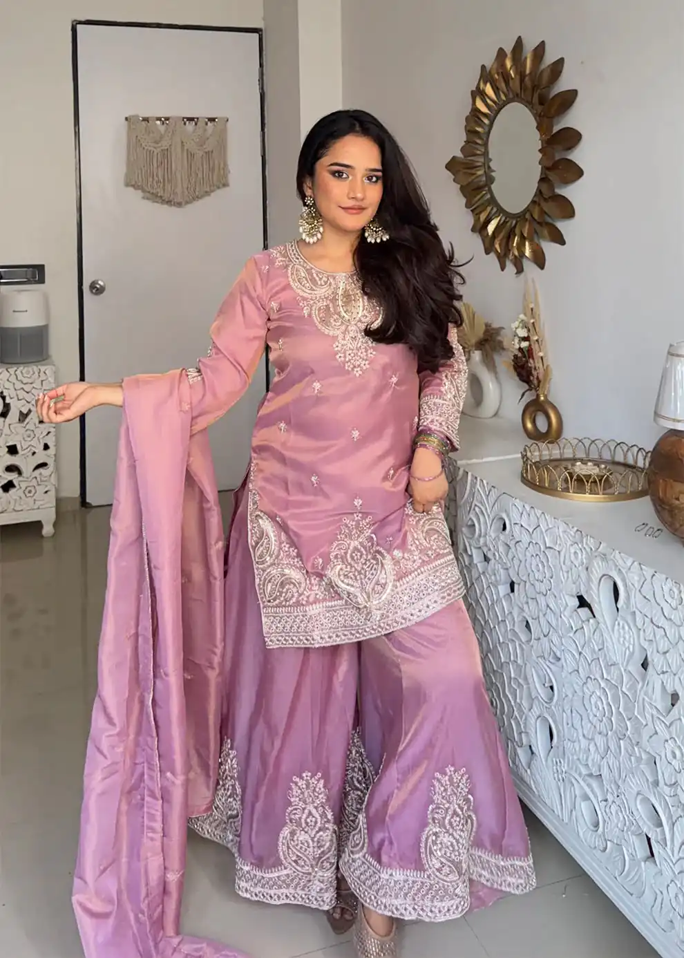 DB 43 Pink Fendy Silk Salwar Suit with Mirror Work & Embroidery Work. Best Price ₹20149. Delivery 4-6 Working Days. Shop now. | Jump Suits, Salwar suit, Casual Suits, Creative suits, Designer Suits, Palazzo Suits, Party Wear Suits, Patiala Suits, Straight Suits