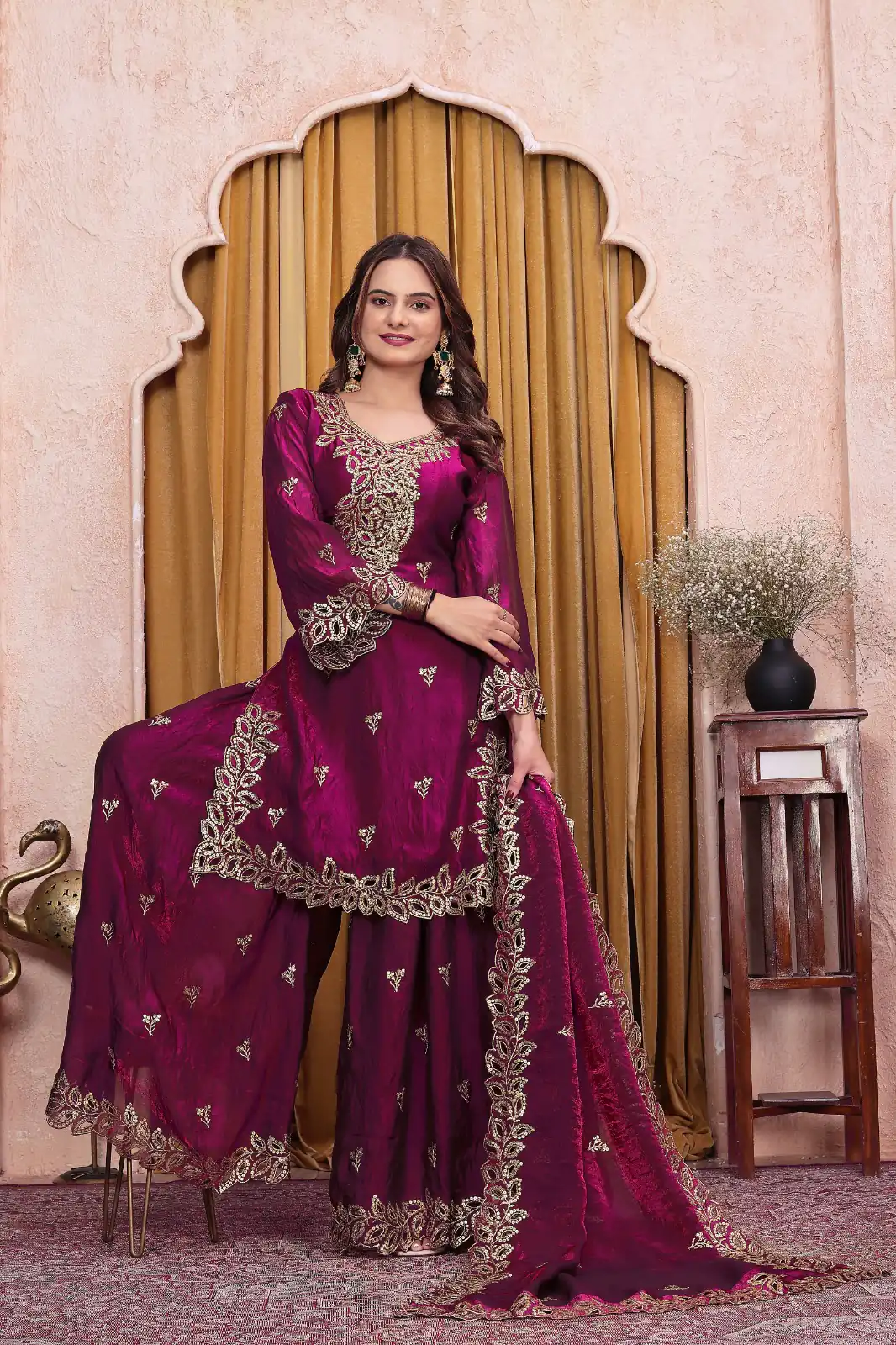 FE  141 Wine Fendy Silk Salwar Suit with Mirror Work & Embroidery Work. Best Price ₹2449. Delivery 4-6 Working Days. Shop now. | Jump Suits, Salwar suit, Casual Suits, Creative suits, Designer Suits, Palazzo Suits, Party Wear Suits, Patiala Suits, Straight Suits