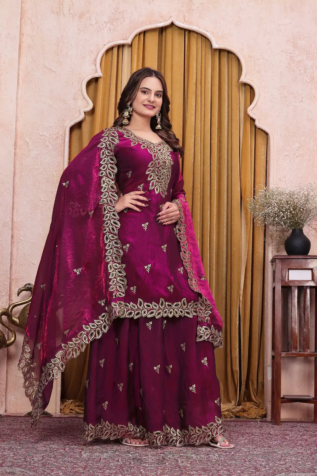 FE  141 Wine Fendy Silk Salwar Suit with Mirror Work & Embroidery Work. Best Price ₹2449. Delivery 4-6 Working Days. Shop now. | Jump Suits, Salwar suit, Casual Suits, Creative suits, Designer Suits, Palazzo Suits, Party Wear Suits, Patiala Suits, Straight Suits