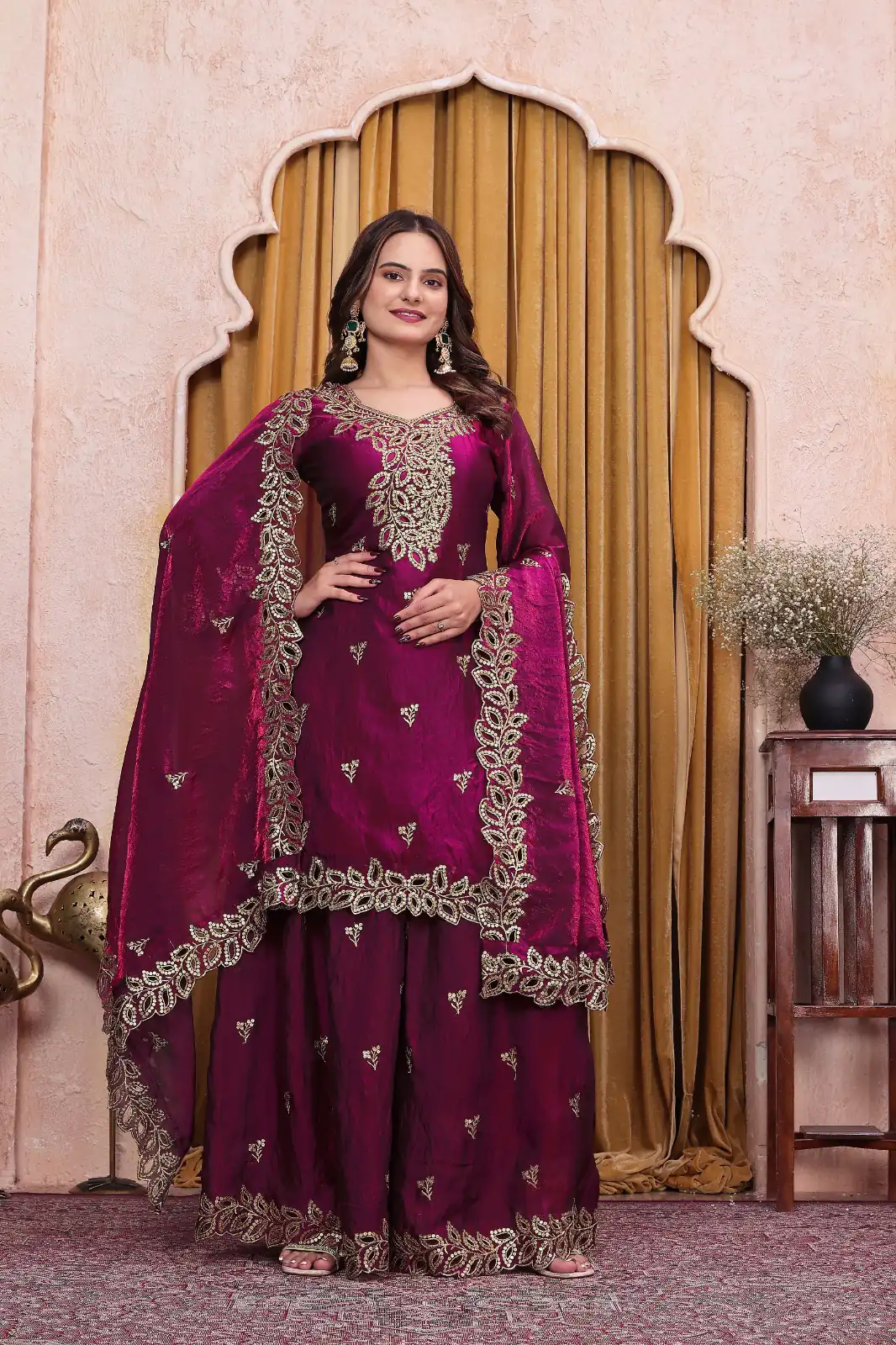 FE  141 Wine Fendy Silk Salwar Suit with Mirror Work & Embroidery Work. Best Price ₹2449. Delivery 4-6 Working Days. Shop now. | Jump Suits, Salwar suit, Casual Suits, Creative suits, Designer Suits, Palazzo Suits, Party Wear Suits, Patiala Suits, Straight Suits