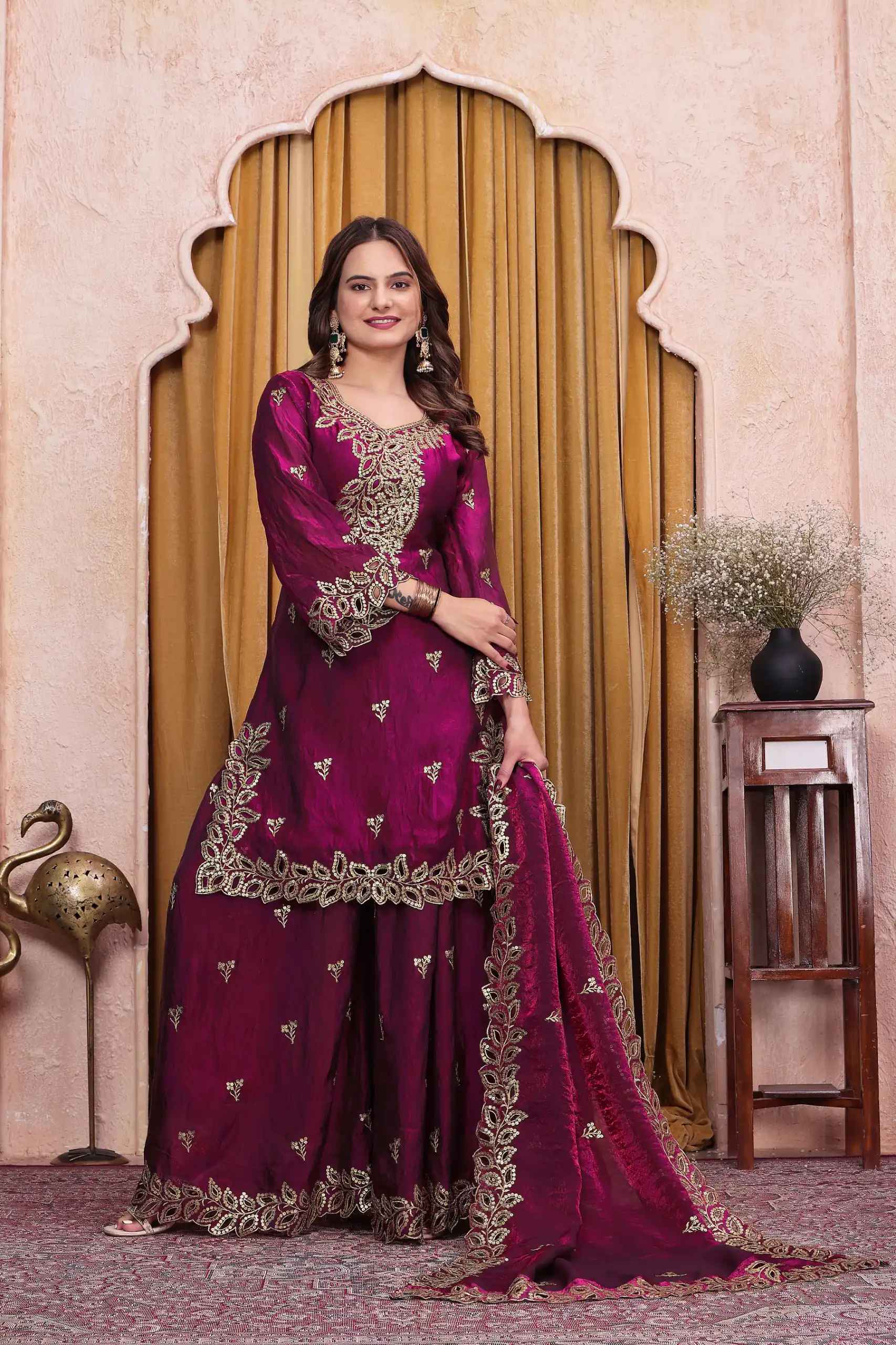 FE  141 Wine Fendy Silk Salwar Suit with Mirror Work & Embroidery Work. Best Price ₹2449. Delivery 4-6 Working Days. Shop now. | Jump Suits, Salwar suit, Casual Suits, Creative suits, Designer Suits, Palazzo Suits, Party Wear Suits, Patiala Suits, Straight Suits