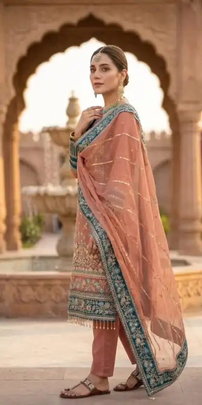 ZSR 3175 Peach Fox Georgette Salwar Suit with Embroidery Work & Sequins Work. Grab it for ₹2399. Delivery 4-6 Working Days. Shop now. | Jump Suits, Salwar suit, Casual Suits, Creative suits, Designer Suits, Palazzo Suits, Party Wear Suits, Patiala Suits, Straight Suits