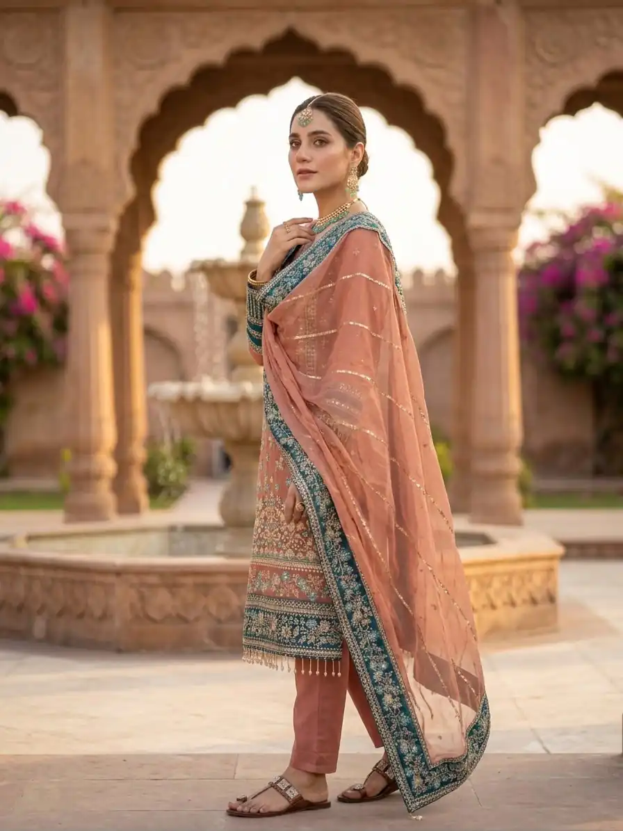 ZSR 3175 Peach Fox Georgette Salwar Suit with Embroidery Work & Sequins Work. Grab it for ₹2399. Delivery 4-6 Working Days. Shop now. | Jump Suits, Salwar suit, Casual Suits, Creative suits, Designer Suits, Palazzo Suits, Party Wear Suits, Patiala Suits, Straight Suits