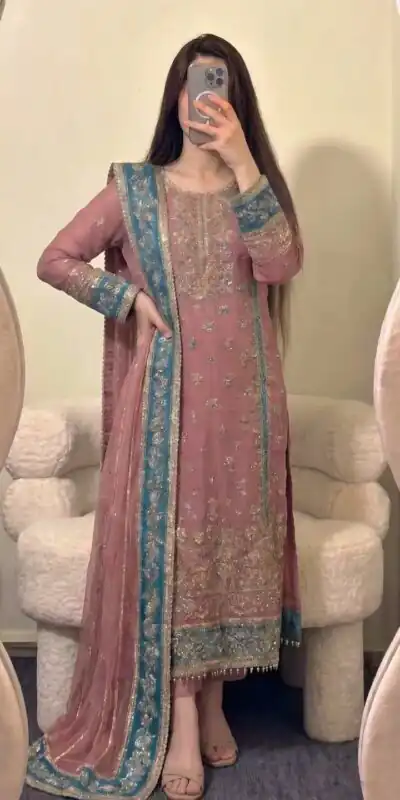 ZSR 3175 Peach Fox Georgette Salwar Suit with Embroidery Work & Sequins Work. Grab it for ₹2399. Delivery 4-6 Working Days. Shop now. | Jump Suits, Salwar suit, Casual Suits, Creative suits, Designer Suits, Palazzo Suits, Party Wear Suits, Patiala Suits, Straight Suits