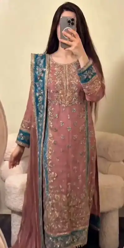 ZSR 3175 Peach Fox Georgette Salwar Suit with Embroidery Work & Sequins Work. Grab it for ₹2399. Delivery 4-6 Working Days. Shop now. | Jump Suits, Salwar suit, Casual Suits, Creative suits, Designer Suits, Palazzo Suits, Party Wear Suits, Patiala Suits, Straight Suits
