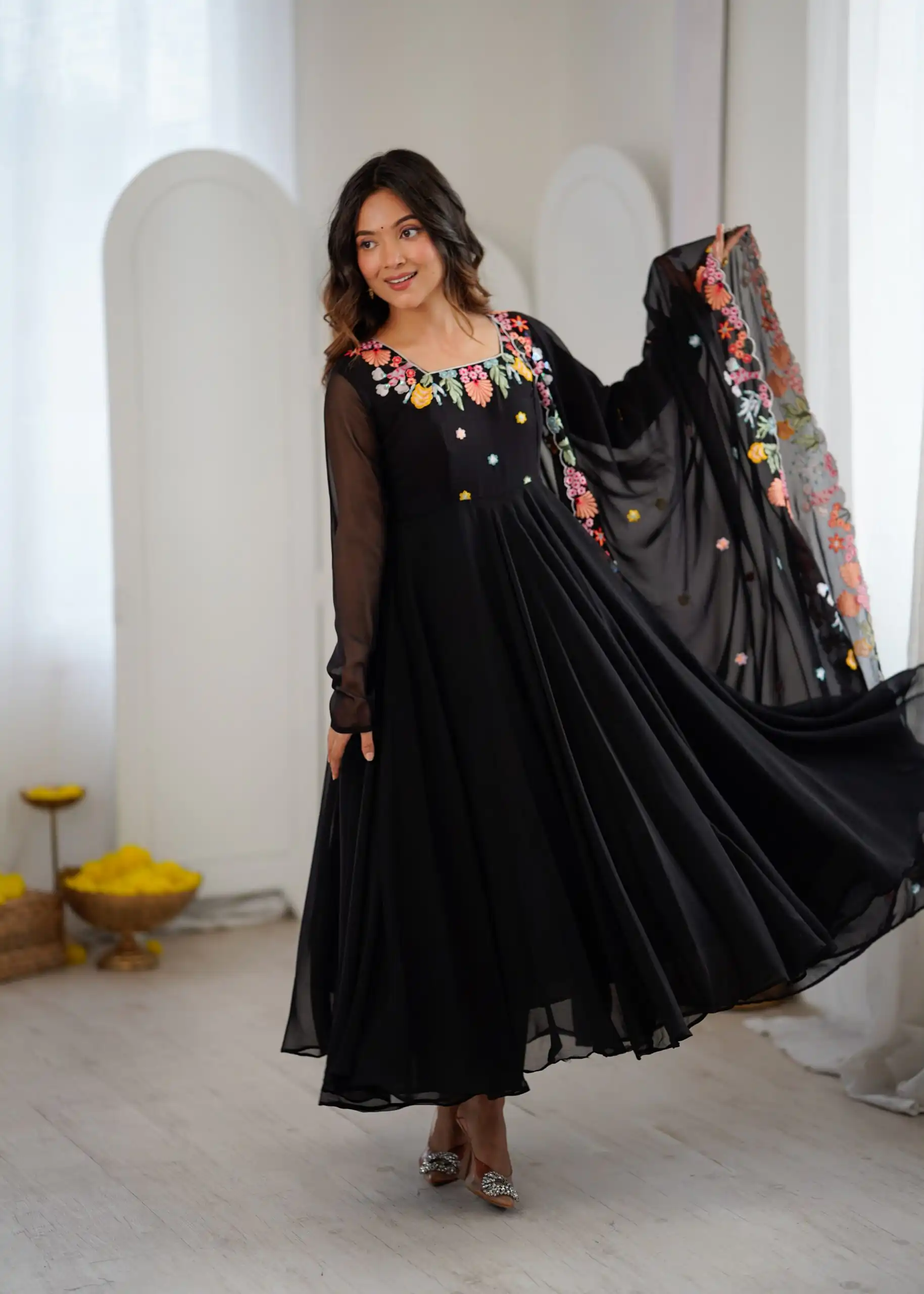 NSR 901 Black Faux Georgette Salwar Suit with Lace Work & Embroidery Work. Introductory Price ₹2099. Delivery 4-6 Working Days. Shop now. | Jump Suits, Salwar suit, Casual Suits, Creative suits, Designer Suits, Palazzo Suits, Party Wear Suits, Patiala Suits, Straight Suits