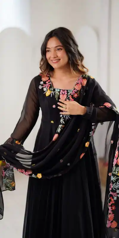 NSR 901 Black Faux Georgette Salwar Suit with Lace Work & Embroidery Work. Introductory Price ₹2099. Delivery 4-6 Working Days. Shop now. | Jump Suits, Salwar suit, Casual Suits, Creative suits, Designer Suits, Palazzo Suits, Party Wear Suits, Patiala Suits, Straight Suits