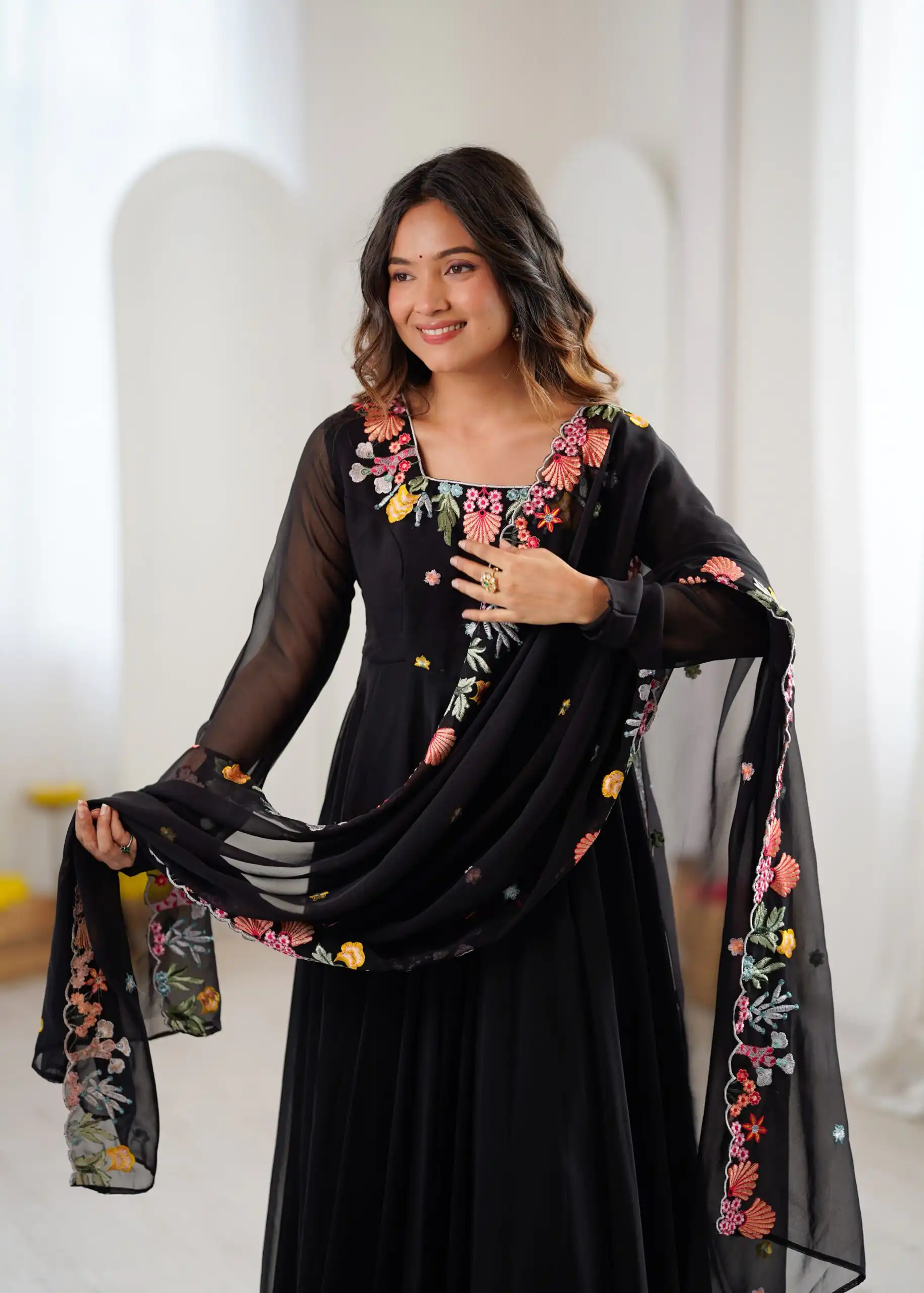 NSR 901 Black Faux Georgette Salwar Suit with Lace Work & Embroidery Work. Introductory Price ₹2099. Delivery 4-6 Working Days. Shop now. | Jump Suits, Salwar suit, Casual Suits, Creative suits, Designer Suits, Palazzo Suits, Party Wear Suits, Patiala Suits, Straight Suits