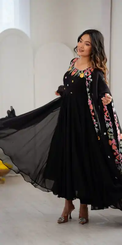 NSR 901 Black Faux Georgette Salwar Suit with Lace Work & Embroidery Work. Introductory Price ₹2099. Delivery 4-6 Working Days. Shop now. | Jump Suits, Salwar suit, Casual Suits, Creative suits, Designer Suits, Palazzo Suits, Party Wear Suits, Patiala Suits, Straight Suits