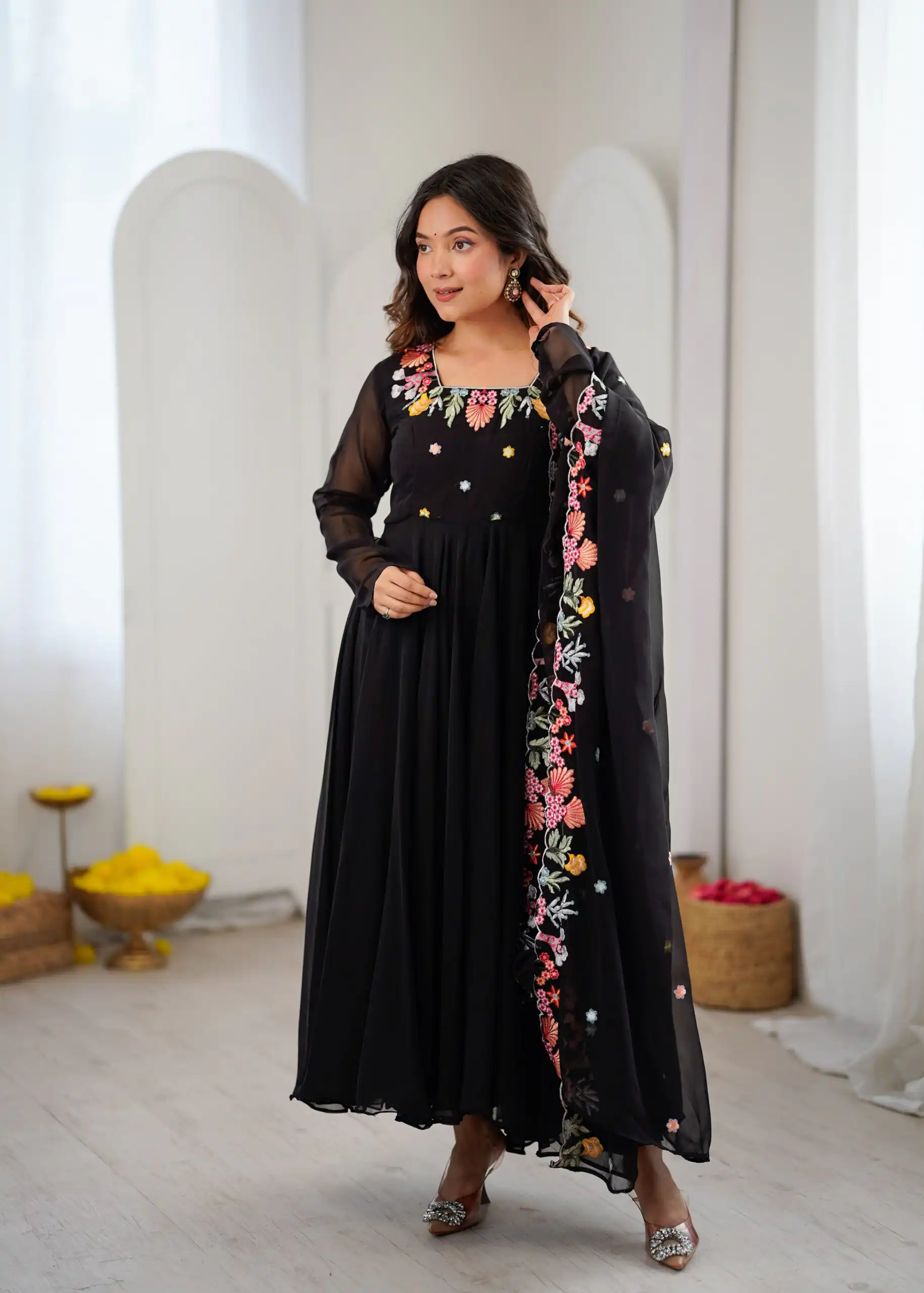 NSR 901 Black Faux Georgette Salwar Suit with Lace Work & Embroidery Work. Introductory Price ₹2099. Delivery 4-6 Working Days. Shop now. | Jump Suits, Salwar suit, Casual Suits, Creative suits, Designer Suits, Palazzo Suits, Party Wear Suits, Patiala Suits, Straight Suits