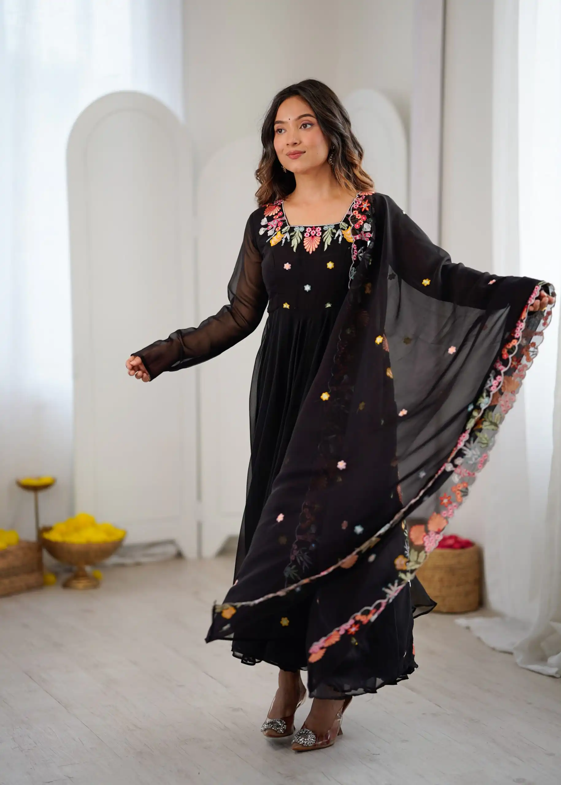 NSR 901 Black Faux Georgette Salwar Suit with Lace Work & Embroidery Work. Introductory Price ₹2099. Delivery 4-6 Working Days. Shop now. | Jump Suits, Salwar suit, Casual Suits, Creative suits, Designer Suits, Palazzo Suits, Party Wear Suits, Patiala Suits, Straight Suits